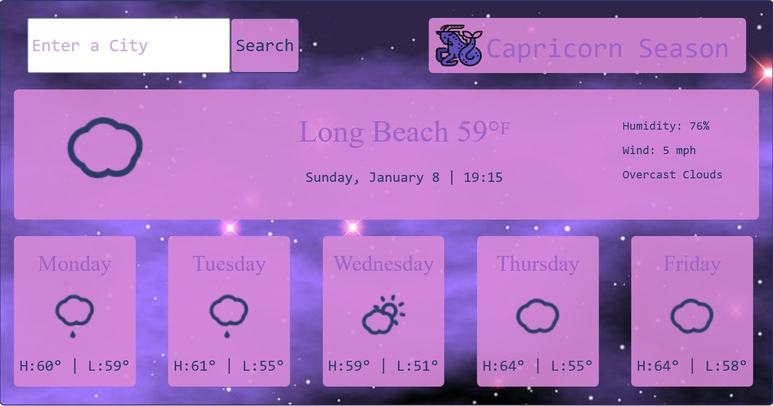 Astrology Season Weather Application